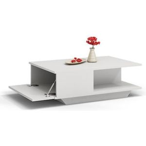 Oggi Colmar Witte salontafel met plank - modern design, 100 x 60 cm, rechthoekig, woonkamertafel, hoogglans, Scandinavische stijl