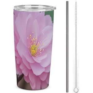 AQRJLPM Amandelbloesem autobeker roestvrij stalen beker met rietje en deksels lekvrij geïsoleerde roestvrijstalen reiskoffiemok pobtable voor koude warme dranken kamperen