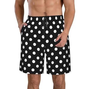 JIAWUJYNB Zwart-wit polka dots print heren strandshorts zomer shorts met sneldrogende technologie, licht en casual, Wit, XL