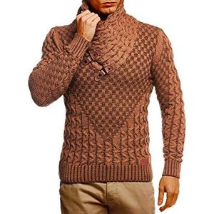 Leif Nelson Gebreide trui met lange mouwen en sjaalkraag voor heren LN5255, Kameel., XL