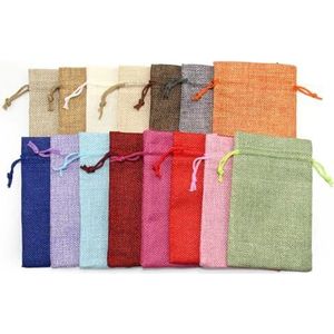 Linnen jute tas 10st handgemaakte natuurlijke jute katoen linnen trekkoord geschenkzakken gunst bruiloft kerstcadeau tas sieraden verpakking zakken en zakjes (kleur: roze, maat: 9 x 12 cm MABU_LINEN