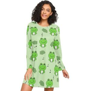 LI ZHI XIN Nachthemd voor dames, lange mouwen, nachthemd, nachthemden, slaapkleding, ronde hals, losse grote maten, nachtkleding, XXXL, dierenkikkerpatroon, Meerkleurig, S