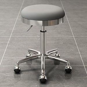 FXLUHAY Verstelbare kruk met wielen, draaibare zitting en verstelbare hoogte, werkplaats kruk, 360° verstelbare ronde PU-lederen draaibare kruk, salonstoel (C)