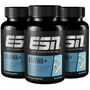 ESN Ashwa+, 3 x 120 Capsules, Ashwagandha KSM-66 - Vegan - 600 mg Ashwaganda-Wortelextract per Portie, 3 x 60 Porties, Gemaakt in Duitsland, Laboratorium Getest
