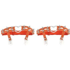 2 Set van 1x Vrouwen Lederen Dubbele Riem Hart Kousenband Elastische Klinknagel Stud Been Jarretelgordel, Oranje