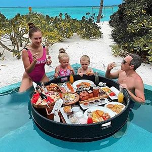 pallet， Drijvende buffettafel, serveerblad met handgrepen, drijvende serveerblad, tafelbar, zwembad, drijvende dienblad(Black,60CM)