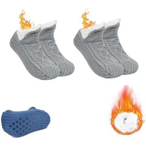 2 paar antislip thermische sokken for binnen, pantoffelsokken for dames, met fleece gevoerde antislip thermische pantoffelsokken, pluizige pantoffelsokken met V-mond (Color : Gray, Size : M)