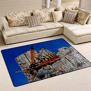 Vloerkleed 100 x 150 cm, close-up grote hommel bij vloerkleed zacht flanel mat tapijt pluche vloerkleden voor slaapkamer, ingang