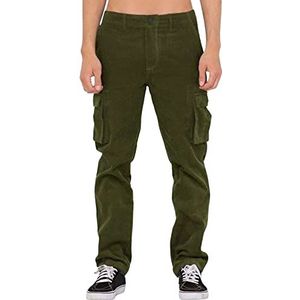 ARtray Rechte corduroy broek voor heren, effen, elastische werkbroek voor heren, cargobroek met meerdere zakken, casual, losse herenbroek, Groen, 3XL