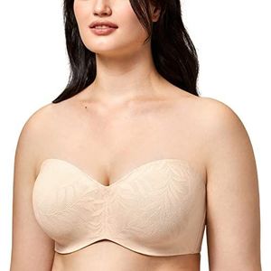 AISILIN Damesbeha Strapless Beugel Grote Maten met Kant Zonder Pads Multiway Beige 100F