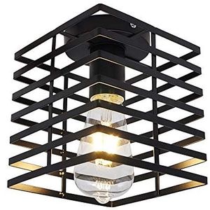 Geschilderde zwarte plafondlamp voor gang Nachtverlichting met metalen kooi, eenvoudige anti-roest opbouw plafondlamp met led lamp voor badkamer trap Artpad