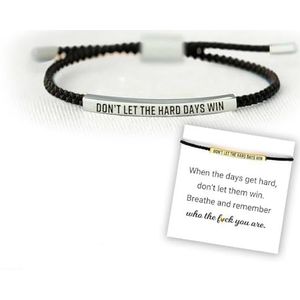 Don't Let The Hard Days Win Tube Bracelet, Adjustable Hand Braided Wrap Tube Bracelet, Couple Bracelet, Inspirational Bracelets Jewelry Gifts for Women Men Best Friend Teen (Black-Silver)