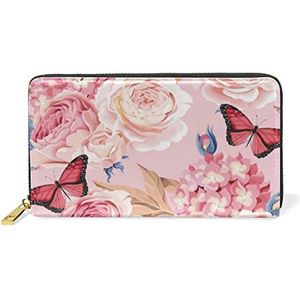 Roze bloemen vlinder roos portemonnee echt lederen portemonnee creditcardhouder voor vrouwen telefoon meisje