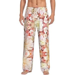Witte Bloem Mannen Lange Lounge Wear Broek Nachtkleding Pyjama Bottoms Nachtkleding Met Zakken En Trekkoord, Wit, S