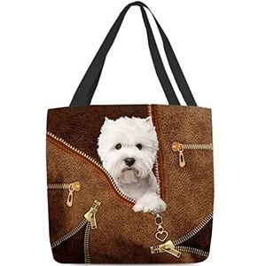 177 Handtas Westie Rits Lederen Patroon Handtassen Lichtgewicht Dagelijkse Tas Opvouwbare Hobo Schoudertas Voor Vrouwen, Gym, Picknick, 15X50X40cm, Draagtas464, 15x50x40cm