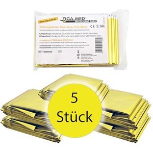 Tiga-Med Reddingsdeken, reddingsdeken, set van 5 (= 5 stuks) goud/zilver, 210 x 160 cm, reddingsfolie voor eerste hulp noodgevallen, reddingsdienst