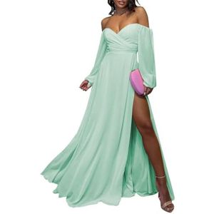 Chiffon bruidsmeisjesjurk voor dames, met splitplooien, baljurken, cocktailjurken, grote maten, mintgroen, 32