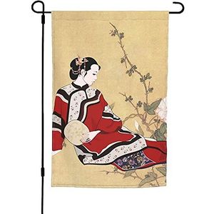 Tuin Vlag 30x45cm, Mooi Meisje Vintage Rode Jurken Oude Chinese Chinoiserie Stijl Schilderen Veranda Vlag Lichtgewicht Strand Vlaggen, Voor Carnaval, Tuin