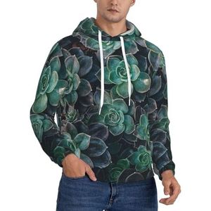 WOmeng Groene Succulente Print Mannen Mode Hoodie Pullover Casual Wear Voor Gift Voor Papa Man Vriend, Zwart, XS