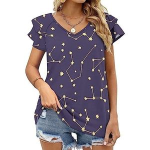 Fantasy Stars Constellations Casual tuniek tops ruches korte mouwen T-shirts V-hals blouse T-shirt