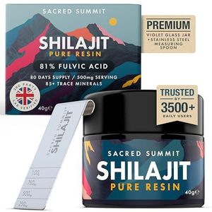 Sacred Summit® 100 % Pure Gouden Shilajit Hars (40 g) – Energie- & Uithoudingsbooster, Rijk aan Fulvinezuur, Vegan, Ethisch Verkregen, 3 Maanden Voorraad