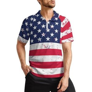 Grunge VS Amerikaanse vlag heren golfpoloshirts klassieke pasvorm T-shirt met korte mouwen bedrukt casual sportkleding top M