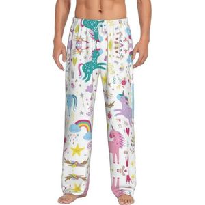 Eenhoorns Roze Heren Lange Lounge Wear Broek Nachtkleding Pyjama Bottoms Nachtkleding Nachtkleding Met Zakken En Trekkoord, Wit, S