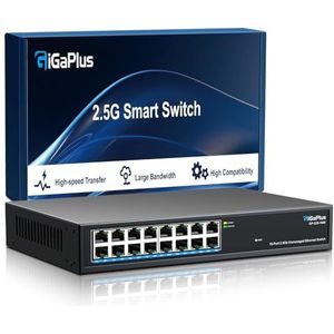 16 Ports 2.5Gb Unmanaged Ethernet Switch, 16* 2.5G Base-T Ports. GiGaPlus 2.5Gbps Network Switch for 2.5Gbps NAS/PC, Wireless AP, WiFi6 Router. Plug and Play, Fanless Design.