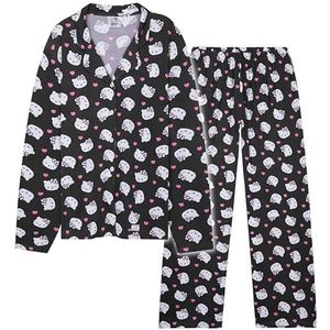Hello Kitty Sanrio pyjamaset voor tieners, vrouwen, 2-delige top met lange mouwen, broek, zachte Kuromi loungewear, Kawaii PJ's, cadeaus voor vrouwen, Zwart Hello Kitty, M