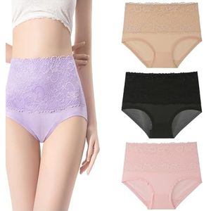 Lekvrije Slips, Ademende Hoge Taille Incontinentieondergoed Met Kantafwerking In Grote Maten For Vrouwen Van 55+(Mixed-2,5XL)