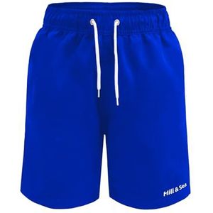 Hill & Sea Zwembroek voor jongens, sneldrogend, boardshorts, ademend, waterafstotend, zwemshorts met mesh-voering, zakken en verstelbaar trekkoord, maat 140-176, zeeblauw, 152