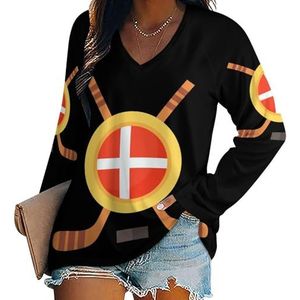 Hockey in Denemarken Dames V-hals Shirt Lange Mouw Tops Casual Loose Fit Blouses