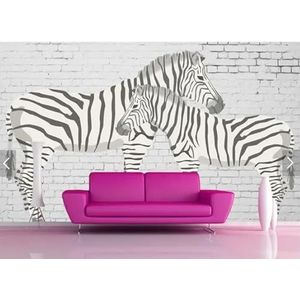 Kubieke Witte Bakstenen Muur Dier Zebra 3D Behang Huis Kantoor Home Eetkamer Bank Slaapkamer Woonkamer TV Achtergrond Muur-150cm×105cm