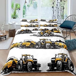 ZZXHG Tweepersoonsdekbedovertrekset, gele tractor voor kinderen, zacht microvezel beddengoed, tweepersoonsbedset voor tieners en volwassenen, omkeerbare dekbedovertrekken met ritssluiting + 2