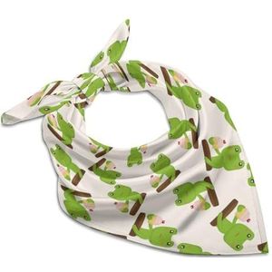 Dierlijke kikker met middag thee vierkante bandana mode satijn wrap nek sjaals comfortabele hoofddoek voor vrouwen haar 45 cm x 45 cm