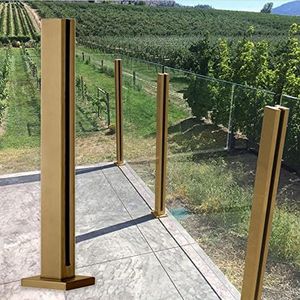 Glass Panel Fencing Railing Post System Gold Glass Railing Square Post for Balcony Porch Deck Outdoor Garden Pool Guardrail, 25"" 30"" 35"" 40"" Extra Tall Glass Fence Balustrade Post Stainless Steel (Co