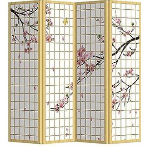 Fine Asianliving Kamerscherm Scheidingswand B160xH180cm 4 Panelen Japanese Sakura Canvas Scherm Twee-zijdig Print Art 203-310