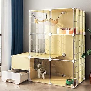 Kleine dierenboxen kattenkennels voor binnenkatten, indoor kattenkooien behuizingen, doe-het-zelf kattenbox voor klein dier, afneembare metalen draadkennels (maat: 107 x 47 x 107 cm-a)