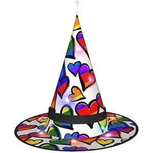 TyEdee Halloween Opknoping Verlichte Heks Hoeden, Heks Cap voor Kerstfeest, Heks Hoed Goochelaar Heks Cap-Rainbow Gekleurde Gay Pride Harten