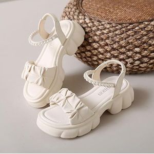 Sandalen met dikke zolen for damesbovenkleding zomer 2024 Sandalen met zachte zolen for kleine mensen(Beige,38 EU)