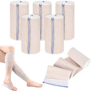5 rollen elastisch compressieverband 10 cm x 4,5 m gaasverband katoenen buis, wasbaar en herbruikbaar voor enkels, armblessures, benen of