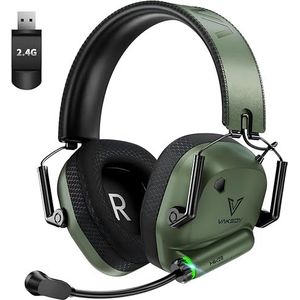 Vakedy Headset Wireless voor PC, PS4, PS5, Mac, Switch, 2,4 GHz USB Gaming Headset met microfoon, Bluetooth headset, 50 mm driver, 50 uur batterijduur, lage latentie, licht (groen)