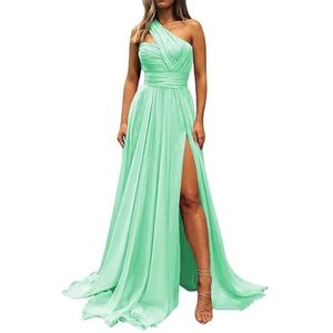 Chiffon bruidsmeisjesjurken voor dames, voor bruiloft, ruches galajurken, plooien, cocktailjurken, grote maten, mintgroen, 32