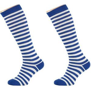 2 paar strepen strepen strepen kniekousen effen katoen rood wit blauw zwart Rainbow tot maat 46, 2 x blauw-wit, 4146 EU