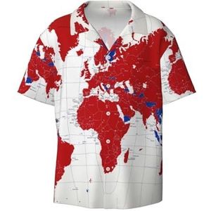 OdDdot Wereldkaart Print Heren Overhemden Atletische Slim Fit Korte Mouw Casual Business Button Down Shirt, Zwart, XXL