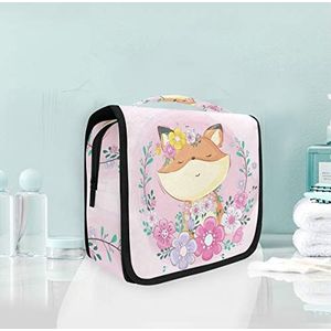 Hangende opvouwbare toilettas schattige cartoon vos bloem make-up reizen organizer tassen tas voor vrouwen meisjes badkamer