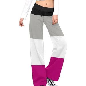 Asexual Pride Community Flag Damesbroek, casual broek, elastische taille, loungebroek, lange yogabroek, rechte pijpen