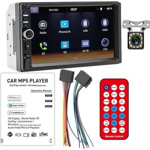 7"" 2 DIN Bluetooth autoradio, touchscreen spiegel Link Auto Audio MP5 MP4 speler ondersteuning Bluetooth/Audio 1080P video USB/SD/AUX-in handsfree 7012B met achteruitrijcamera