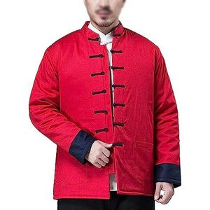 OIFAODAO, Dikke warme katoenen tangpak Winter Tai Chi Uniform Heren Chinese traditionele kleding met lange mouwen, Hanfu-jassen Vechtsportpak,Tai Chi-uniformen(Red1,XL XXL)