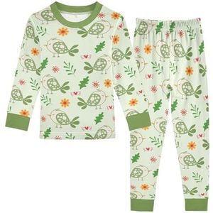 LI ZHI XIN Katoenen Paj Set Jongens Meisjes Nachtkleding Set Kinderen Lange Mouw Paj Set 2 Stuk Homewear Nachtkleding Leeftijd 1-8 Jaar Schattig Vogelpatroon Groen, Meerkleurig, 2 jaar